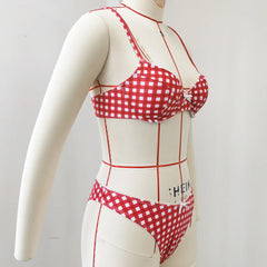 Sexy Red Plaid Print Micro Bikini