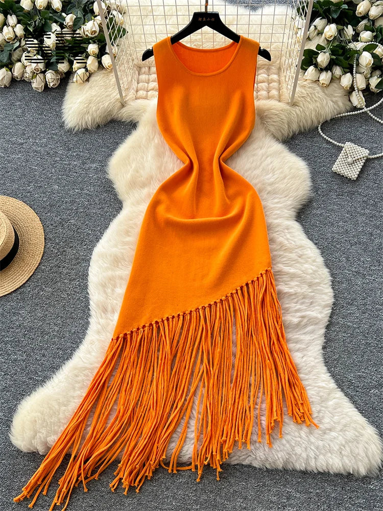 Vacation Tassel Tank Dress