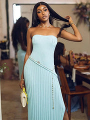 Elegant Knitted Strapless Maxi Dress