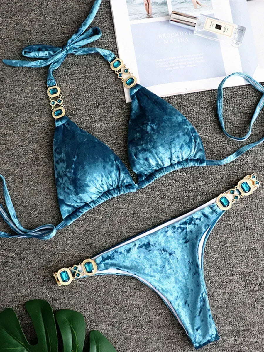 Halter Crystal Rhinestone Diamond Bikini