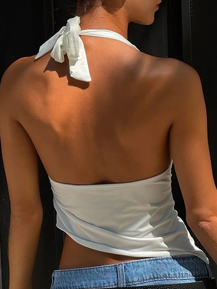 Casual Solid Halter Crop Top