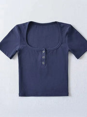 Button Front Short Sleeved Crop T-shirt