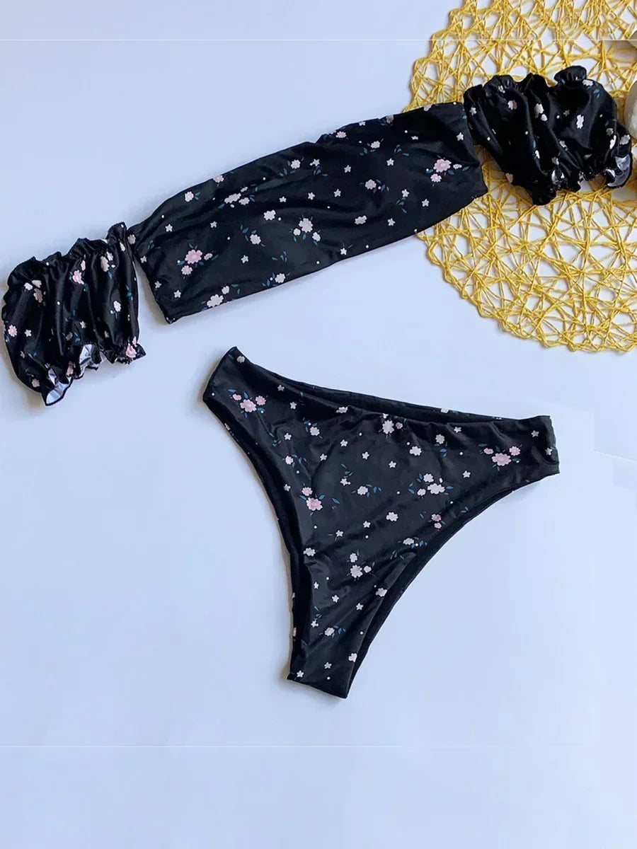 Floral Print Off Shoulder Bikini