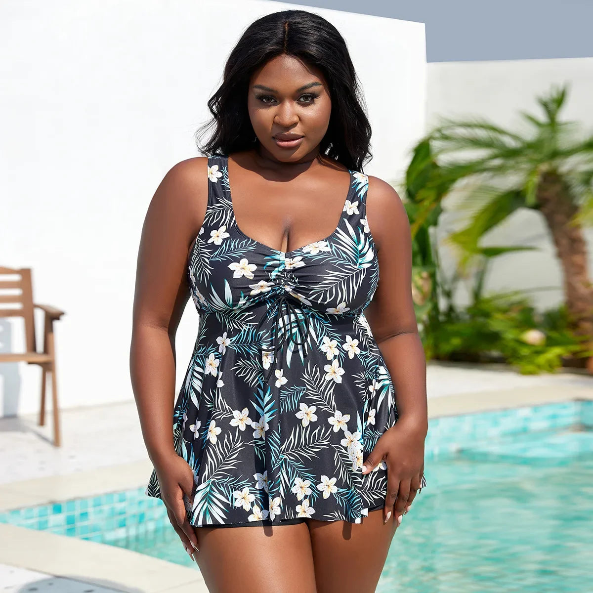 Vintage White Floral Print 2 Piece Swimsuit