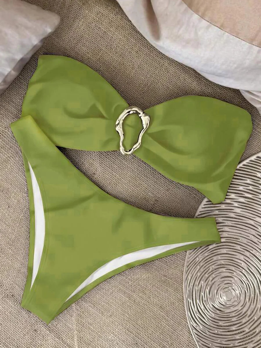 XS - L Metal Ring Bandeau Bikini
