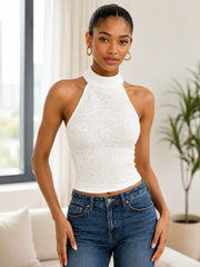 Floral Lace Halter Crop Top