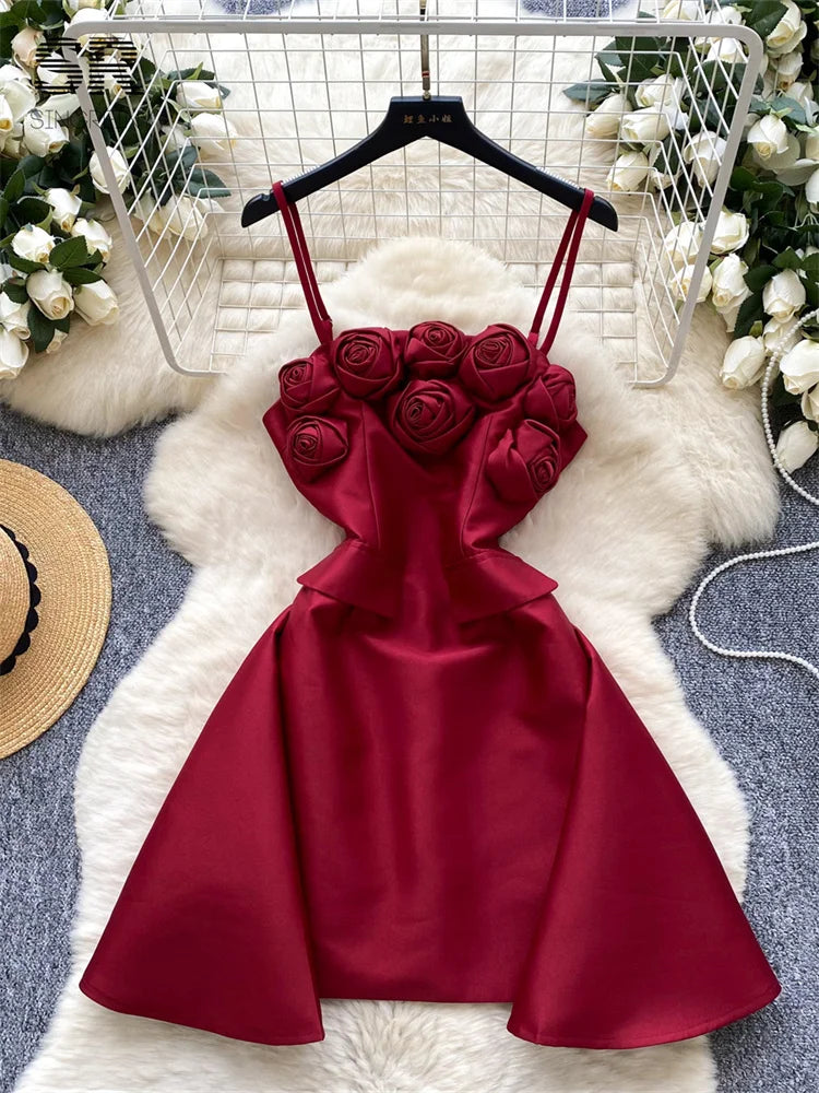 Chic 3D Roses Straps Dress