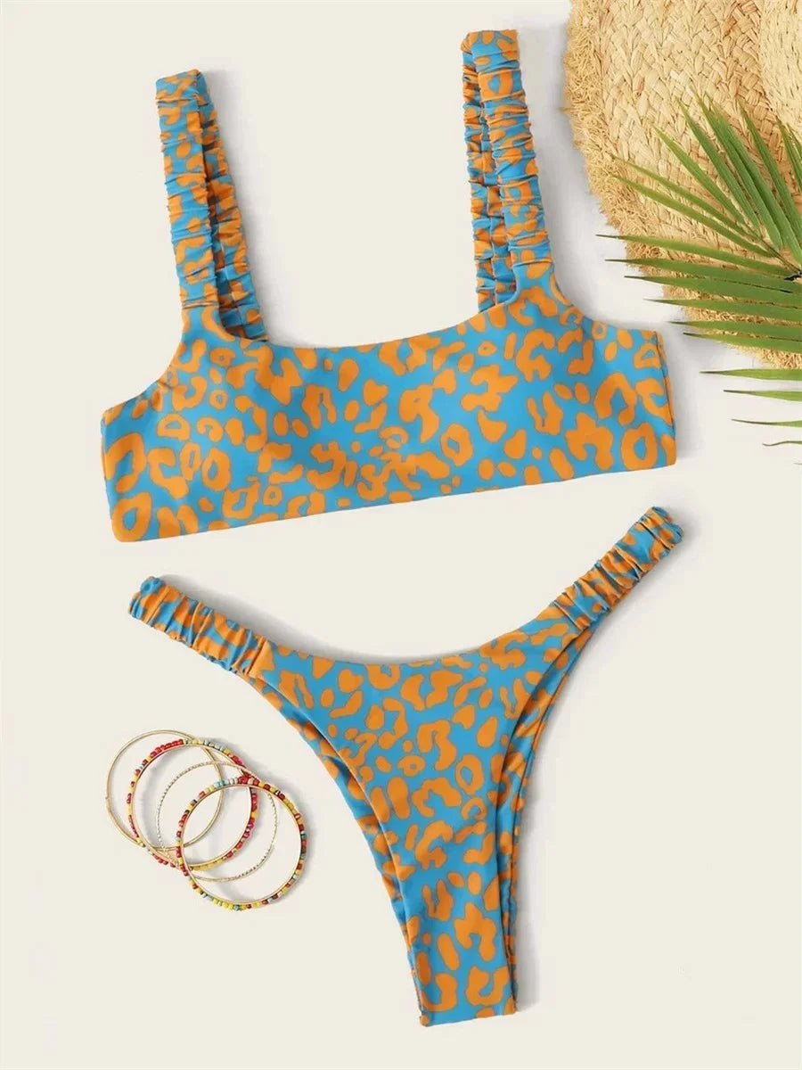 Sexy Orange Leopard Print Bikini Set