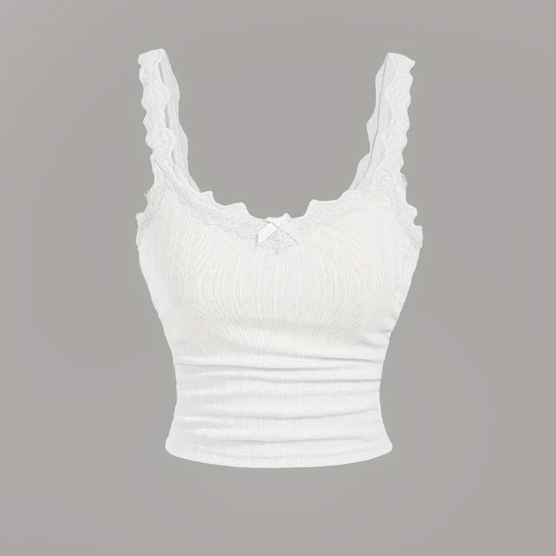Women's Camisole Ribbed Lace Patchwork Crop Top
