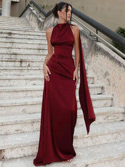 Elegant Satin Halter Maxi Dress