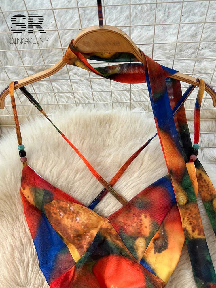 Colorful Print Mesh Dress