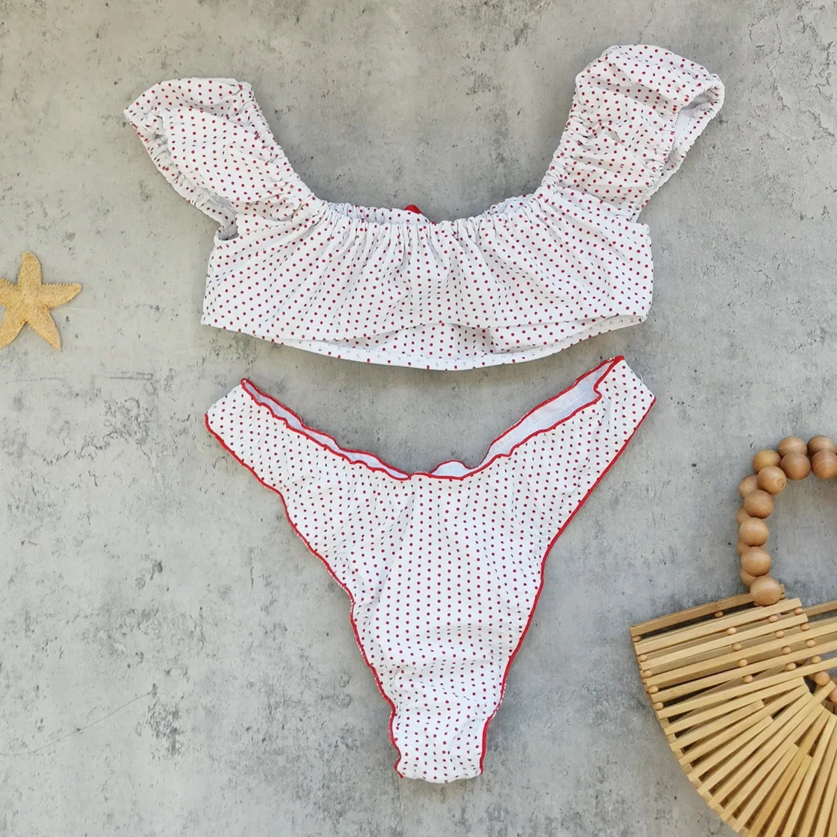 Retro Red Polka Dot Printed Bikini Set