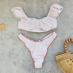Retro Red Polka Dot Printed Bikini Set