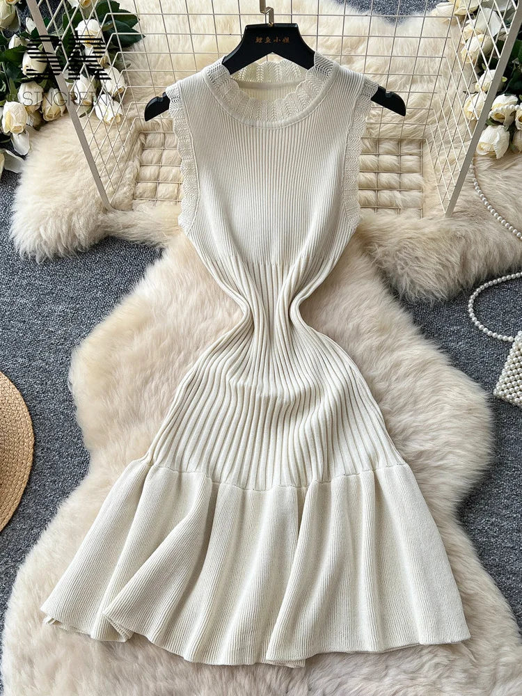 Sleeveless Knitting OL Dress