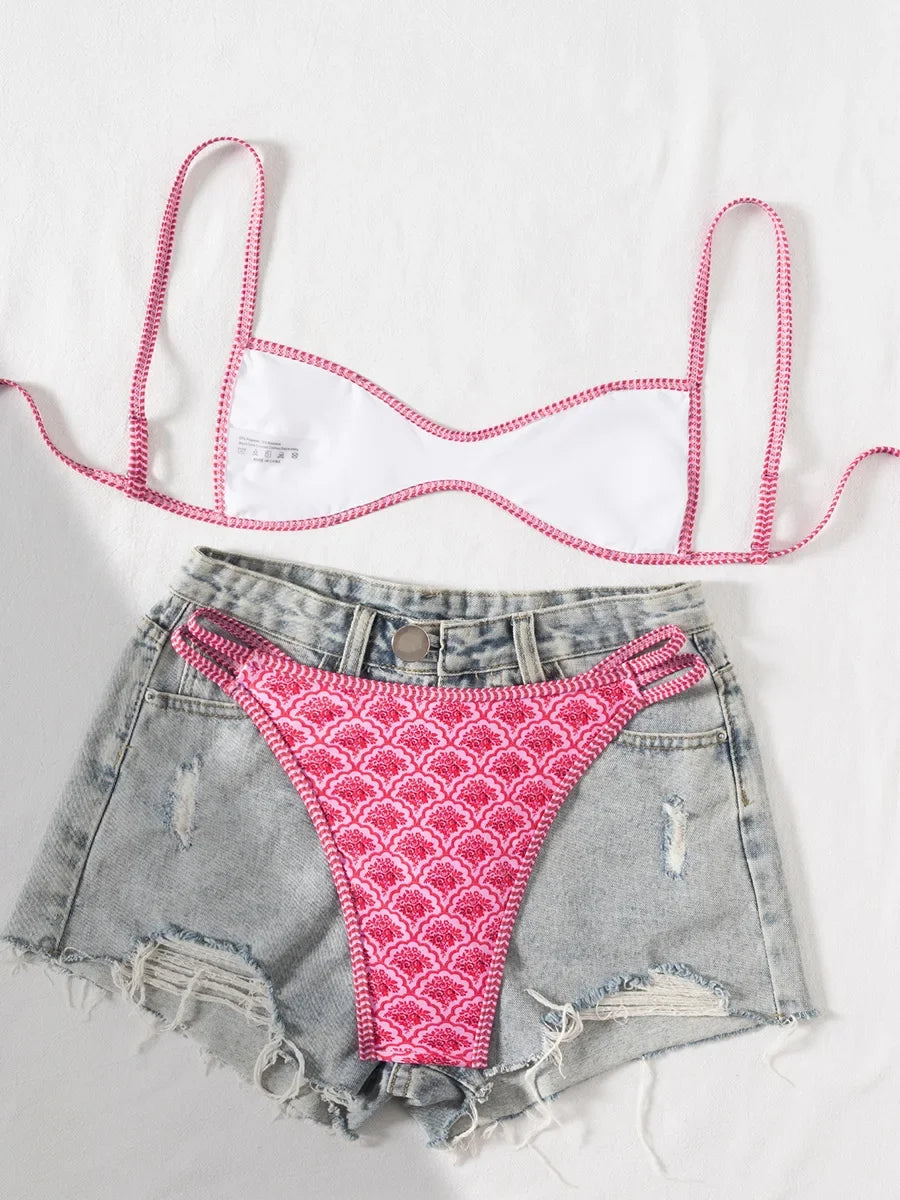 XS - XL Flowers Printed High Leg Cut Bikini