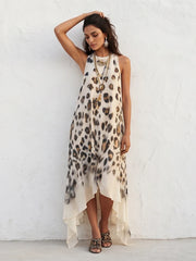 Leopard Print Chiffon Maxi Dress
