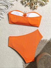 Bandeau Metal U Wire Push Up Belt High Waist Swimsuit
