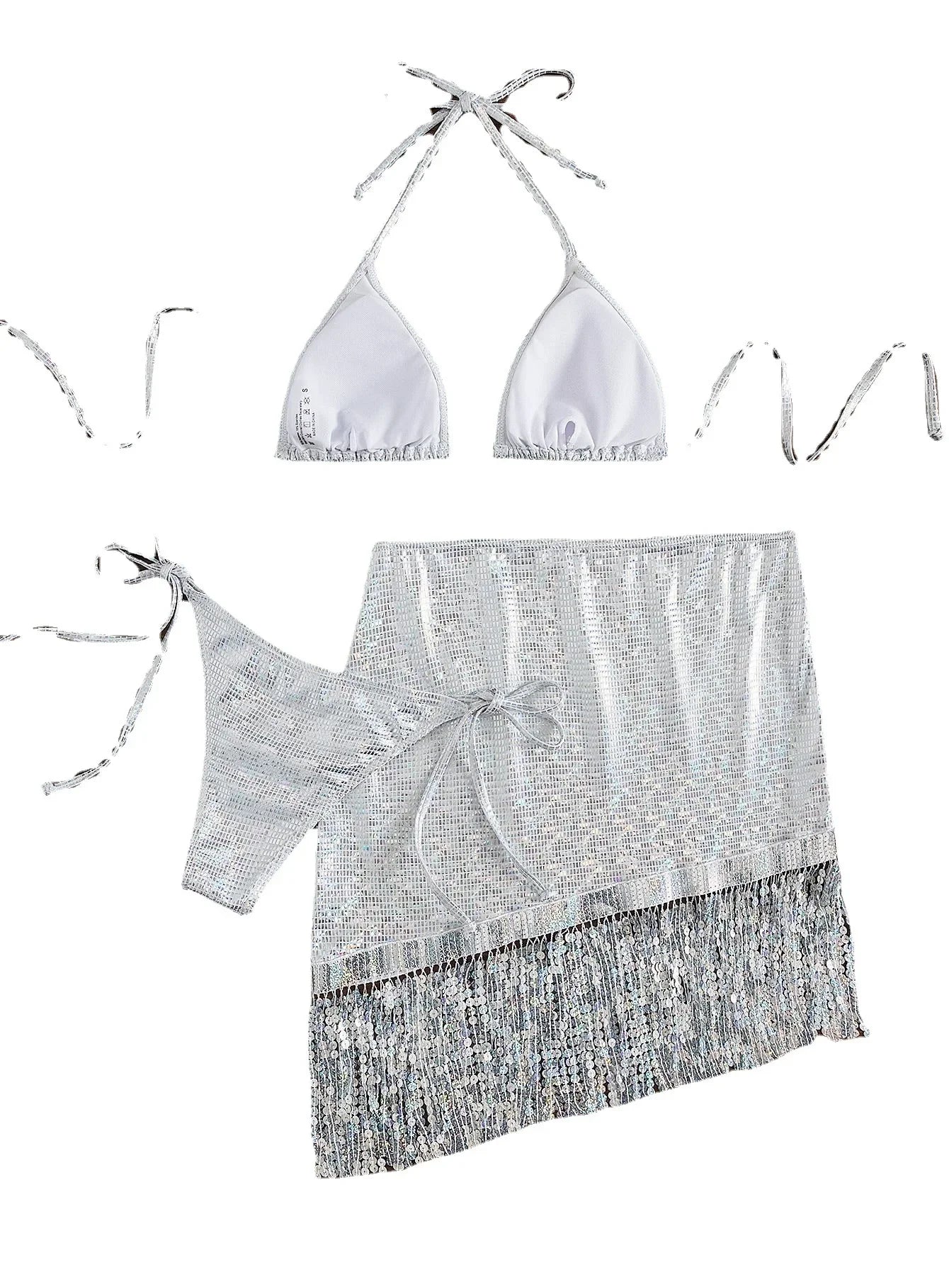 White Tassel Skirt 3 Piece Bikinis Sets