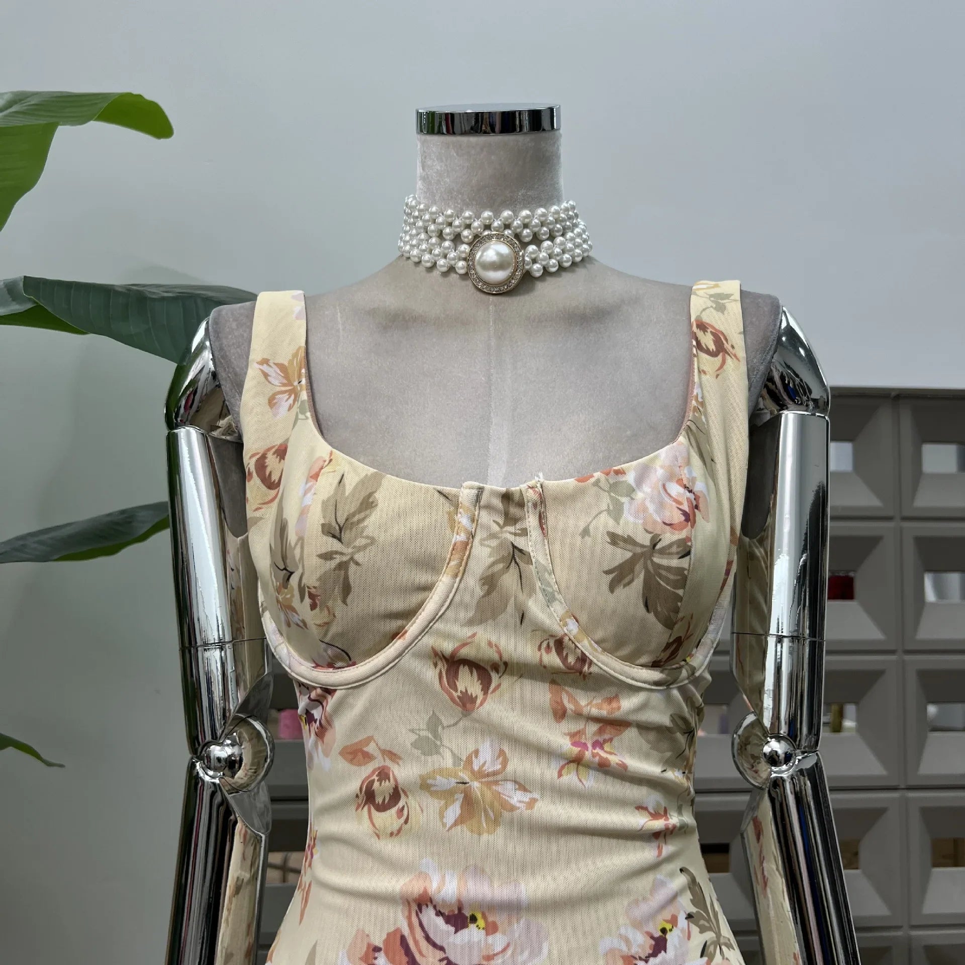 Yellow Retro Floral Bodycon Holiday Dress