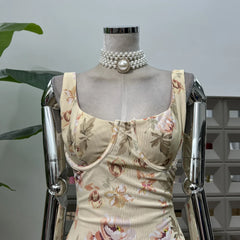 Yellow Retro Floral Bodycon Holiday Dress