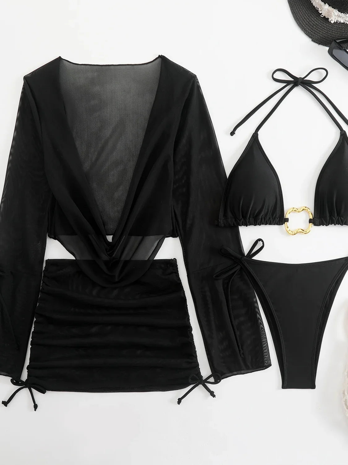 Sexy White Black 4 Piece Bikini Set