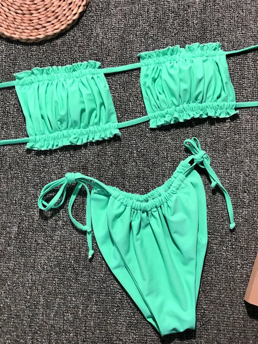 Tie Dye Pleated Ruffled Bikini