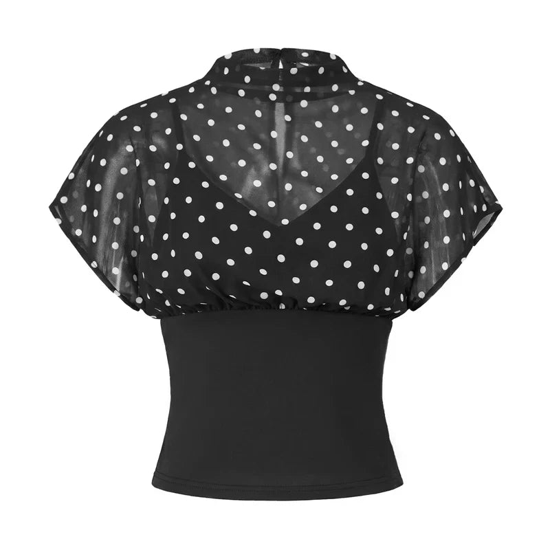 Y2K Polka Dot Mesh Crop Top