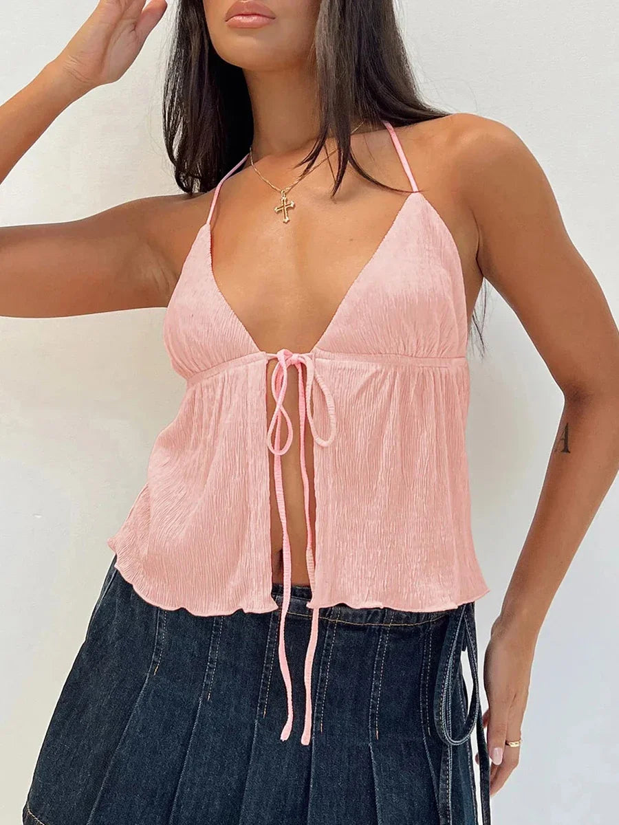 Y2k Front Tie Crop Tops