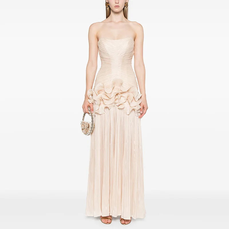Elegant Solid Color Spliced Folds Slim Dress