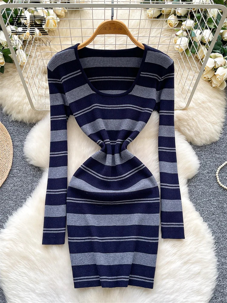 Style Vintage Stripe Knitted Dress