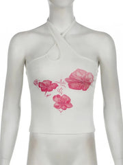 Women's Vintage Y2K Floral Print Halter Crop Top