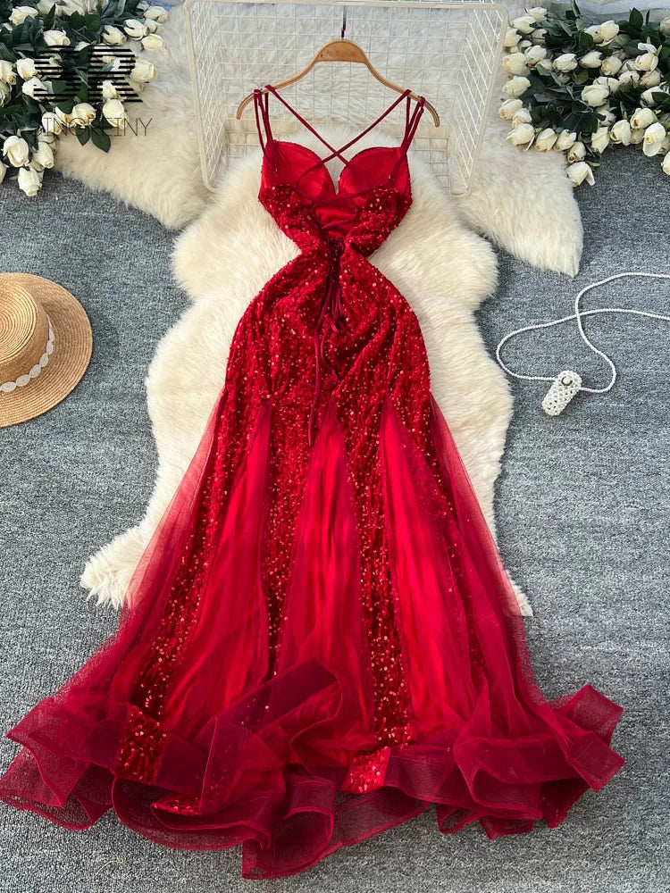 Sequined Velvet Slip Dress