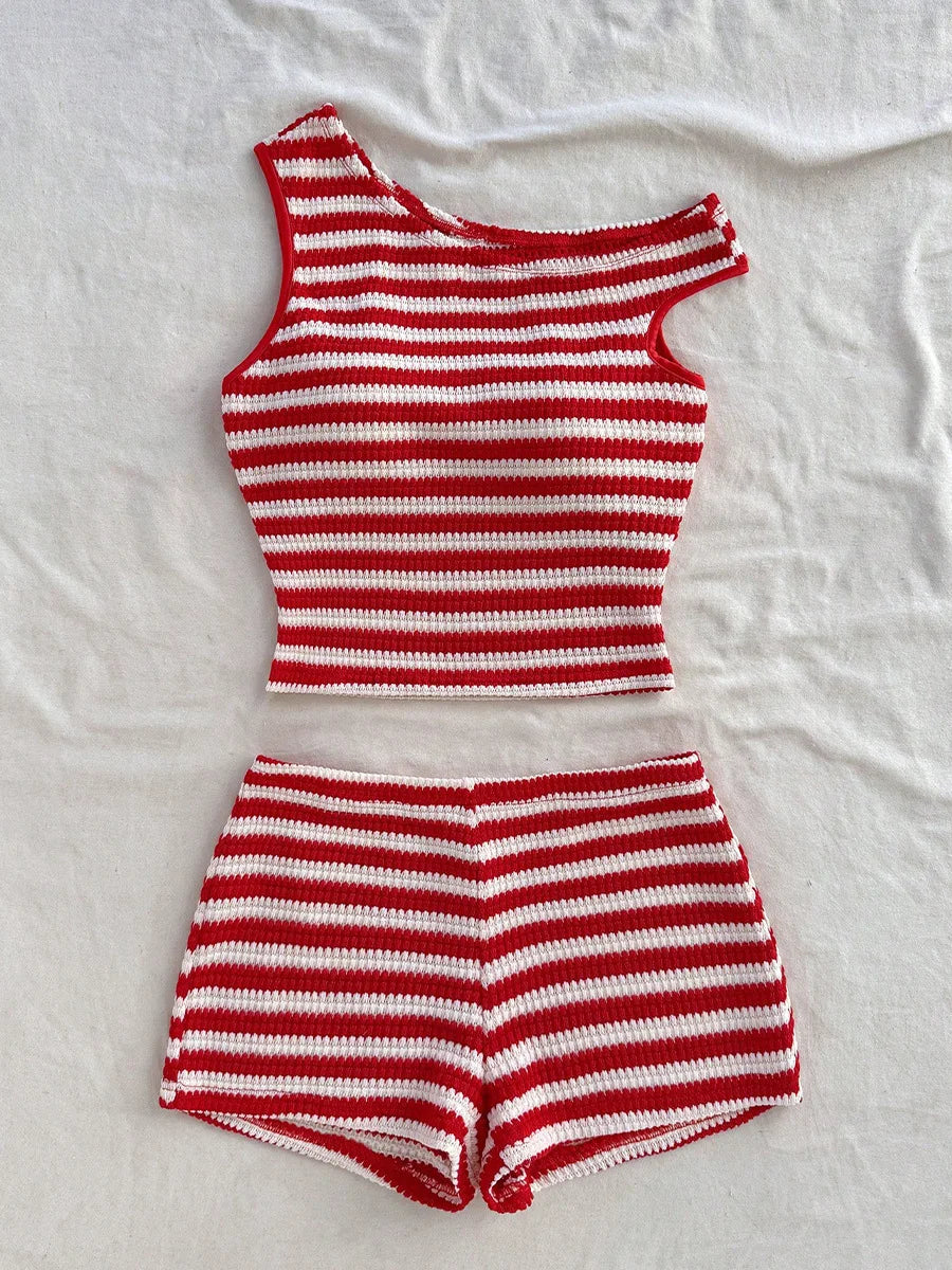 Vintage Red Striped Bikini Set