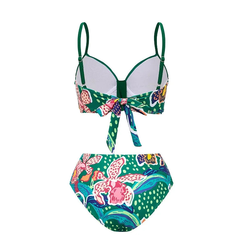 Vintage Green Abstract Print Bikini Set