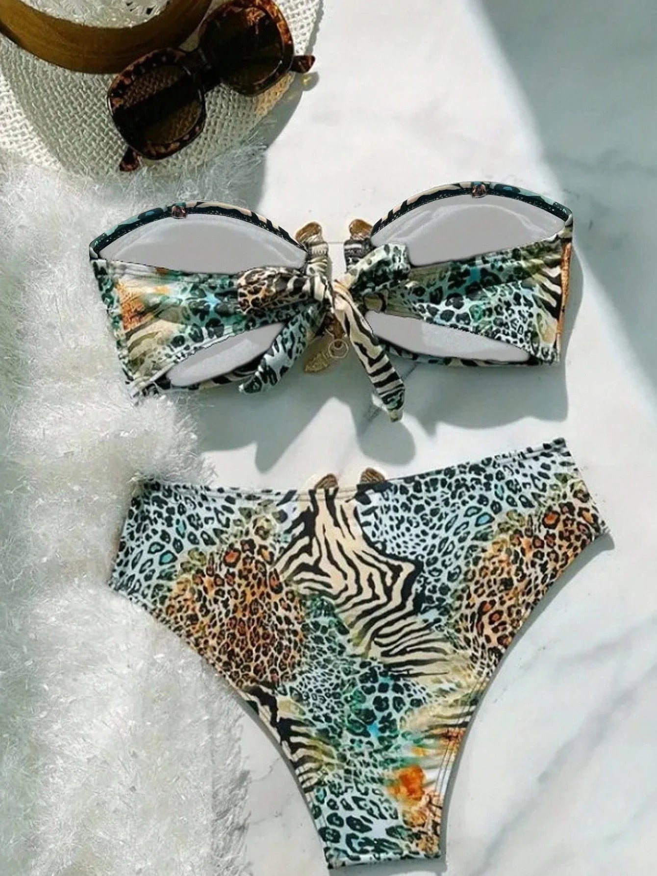 Metal V Wire Zebra Tiger Print Push Up High Waist Swimsuit