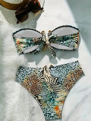 Metal V Wire Zebra Tiger Print Push Up High Waist Swimsuit