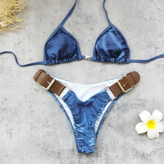 Sexy Blue Cowboy-style Bikini Set