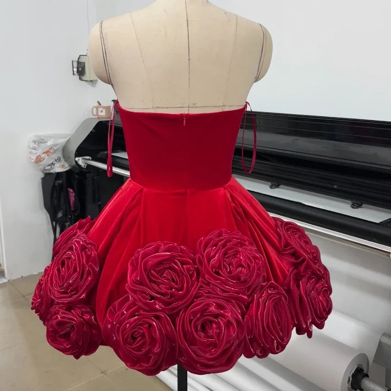 Red Color Sexy Strapless Ball Gown Mini Celebrity Nightclub Party Dress