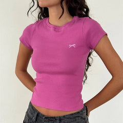 Cute Bow Embroidery Crop Top