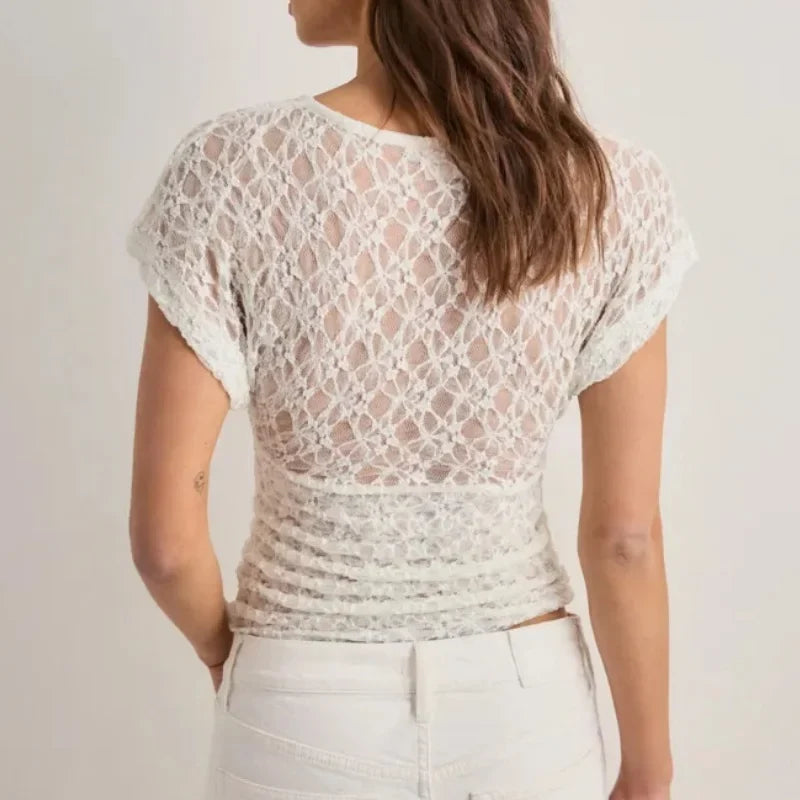 Sexy Lace Floral Sheer Slim Top