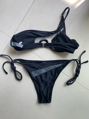 Splicing Mesh One Shoulder Underwire V-bar Bikini