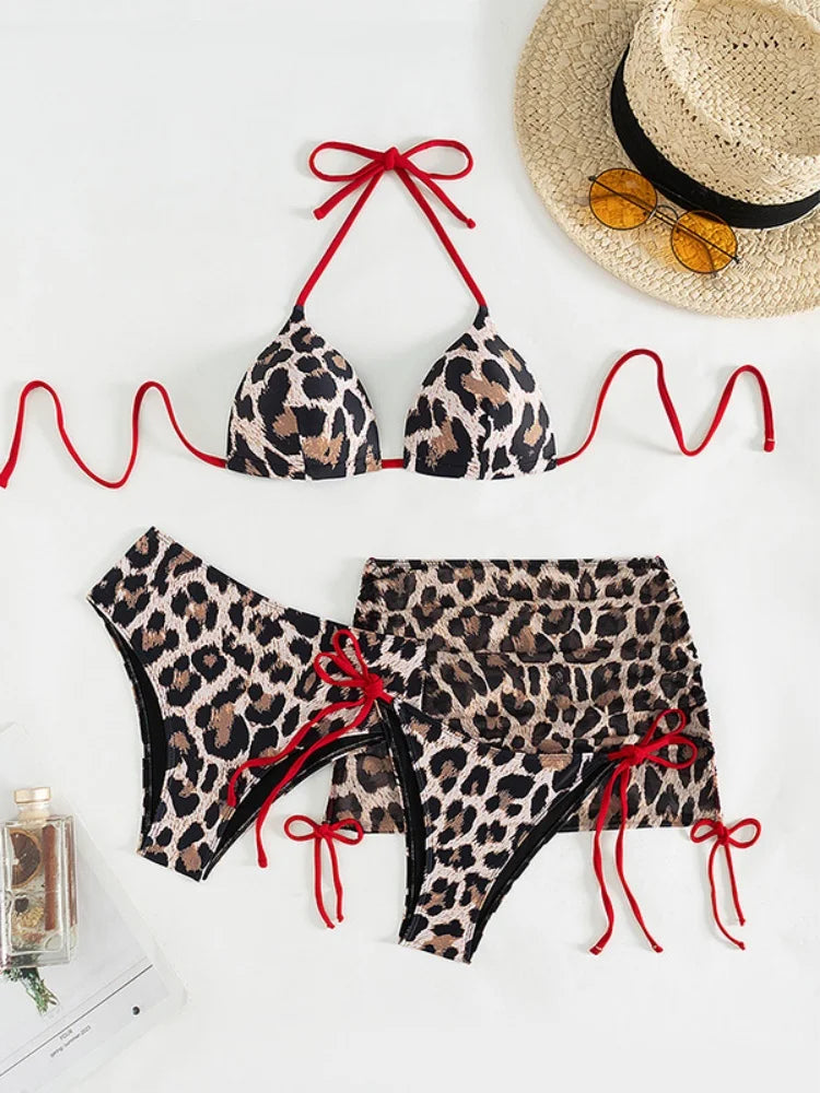 Sexy Coffee Leopard Print Bikini Set