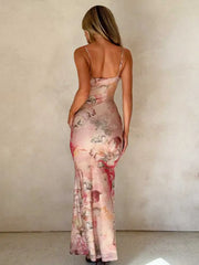 Print Lace Splicing Long Dress