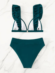 Sexy Ruffles V Bra Push Up Bikini Set