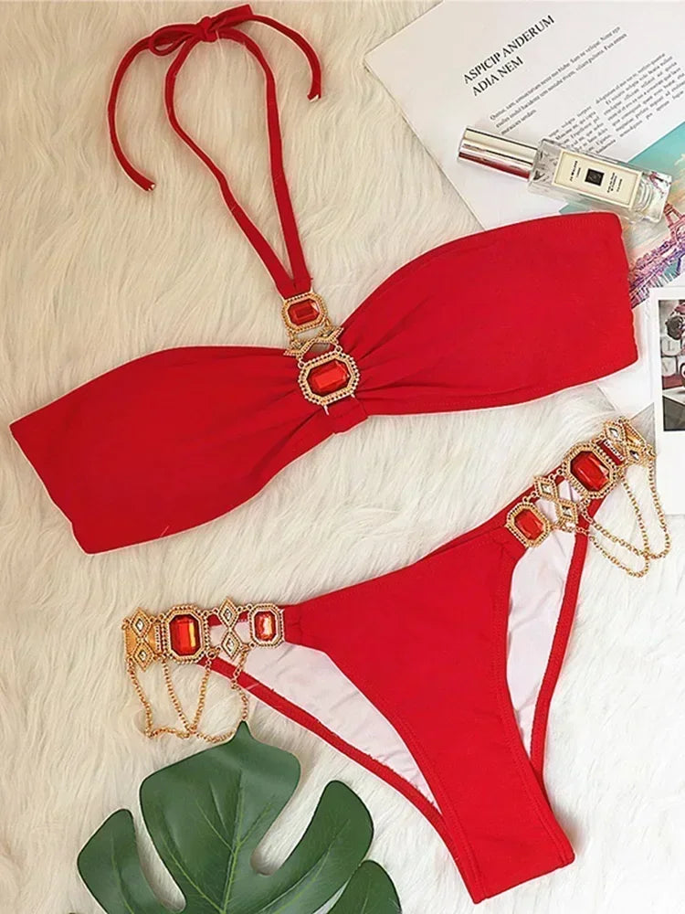Halter Crystal Rhinestone Diamond Bikini