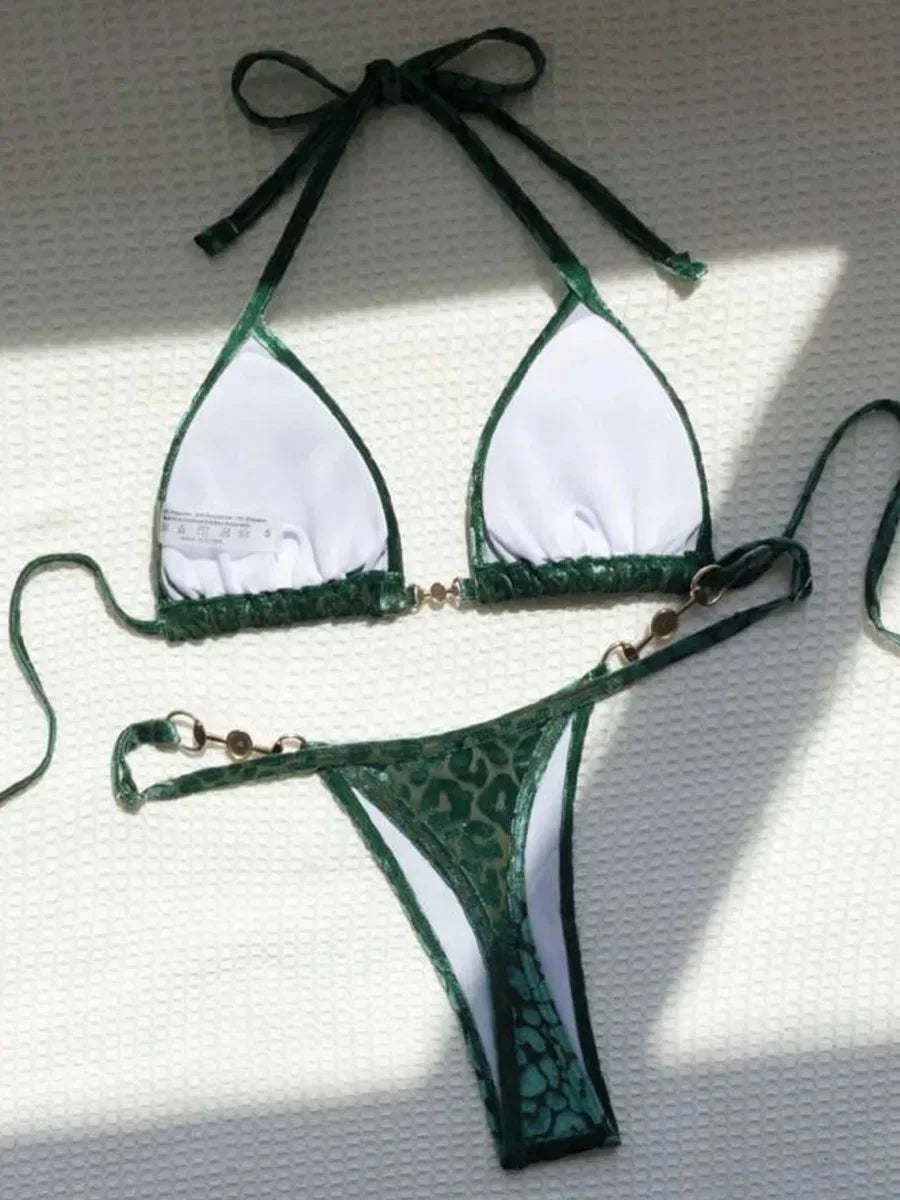 Sexy Leopard Velvet Bikini