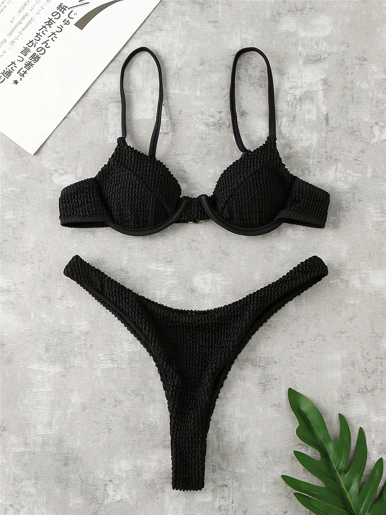 White Black Push Up Ribbed Micro Swimwear