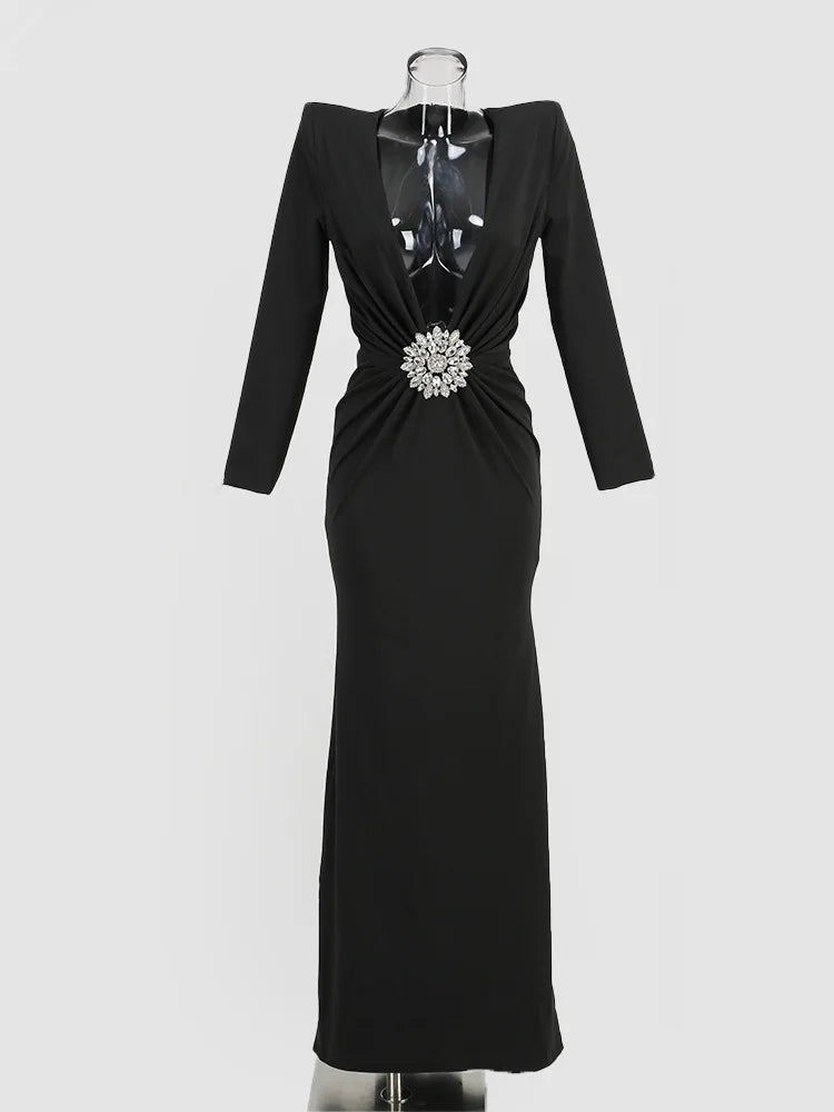 Guest Wedding party Gowns Black Maxi Dress