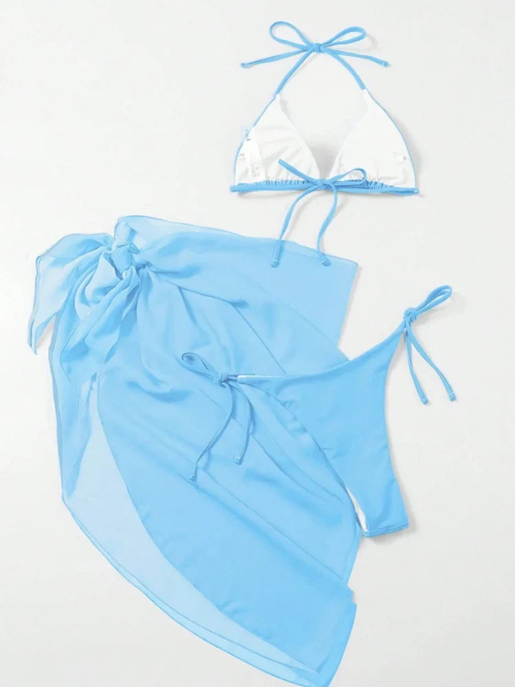 Sexy Mesh Skirt 3 Piece Bikini Set