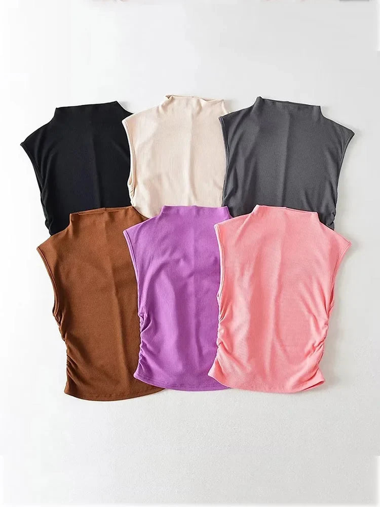 Black Turtleneck Crop Tank Top